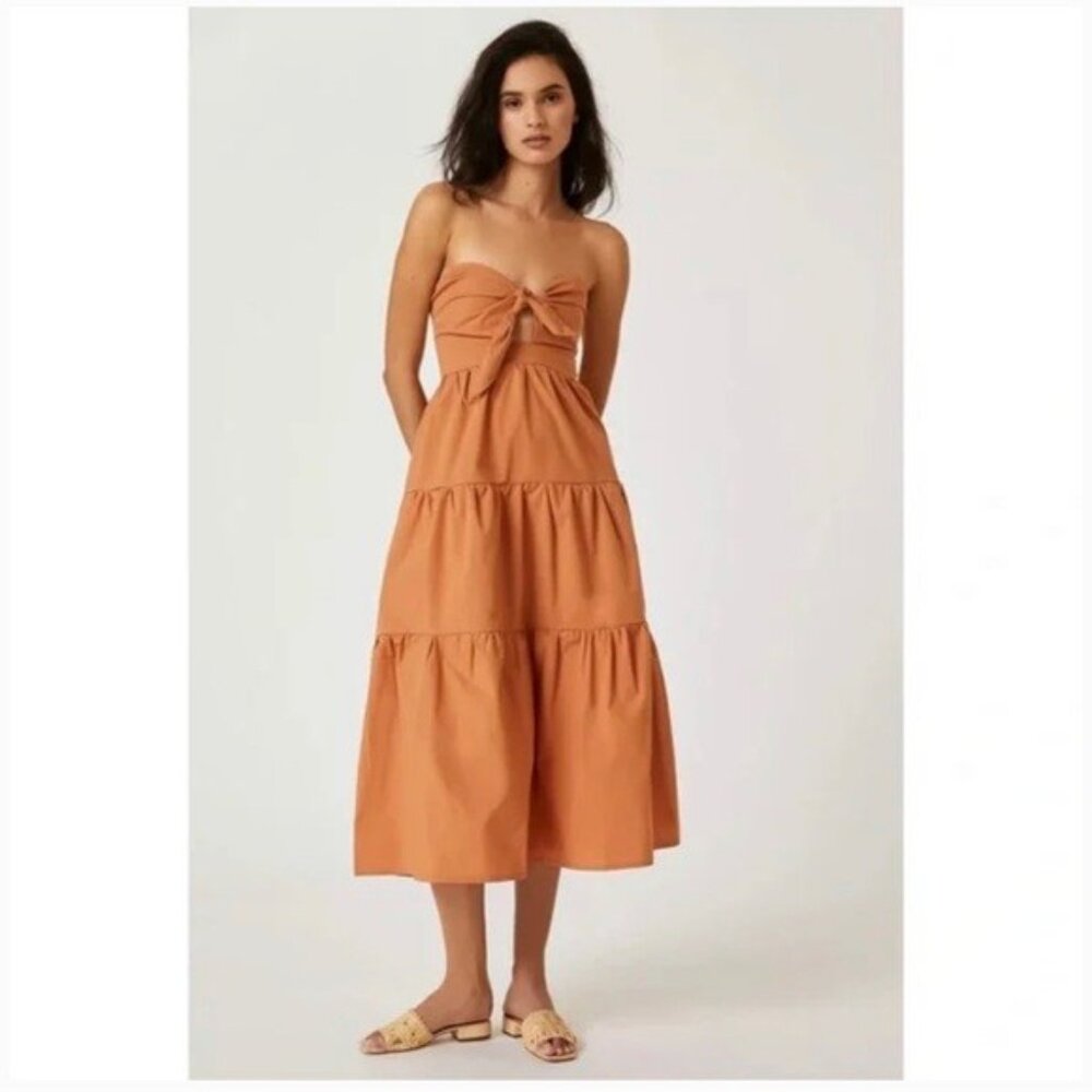 NWT Anthropology Blue Tassel Strapless Terracotta/Orange Dress, Sz M